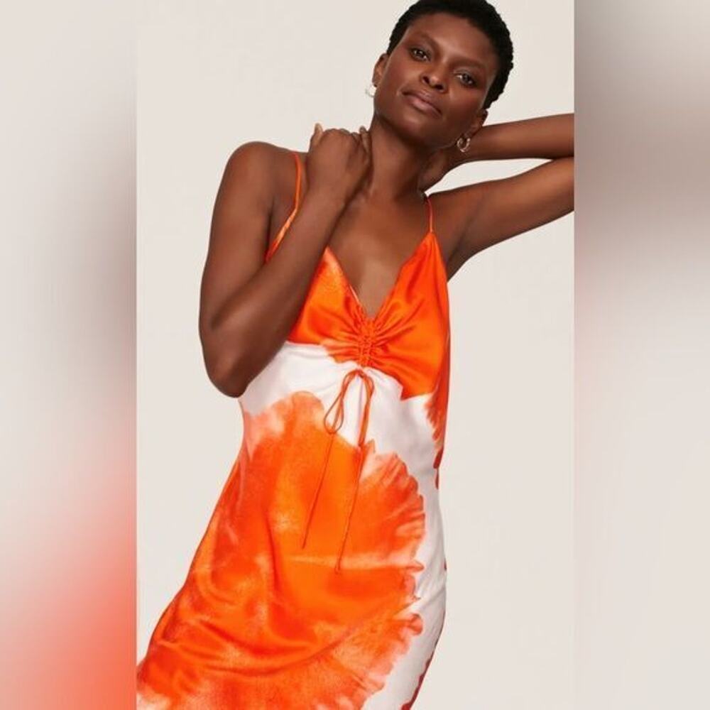 RTR AllSaintsAlexia Marinana Dress Orange White Tie-dye Sz 2 midi satin slip - Picture 3 of 8